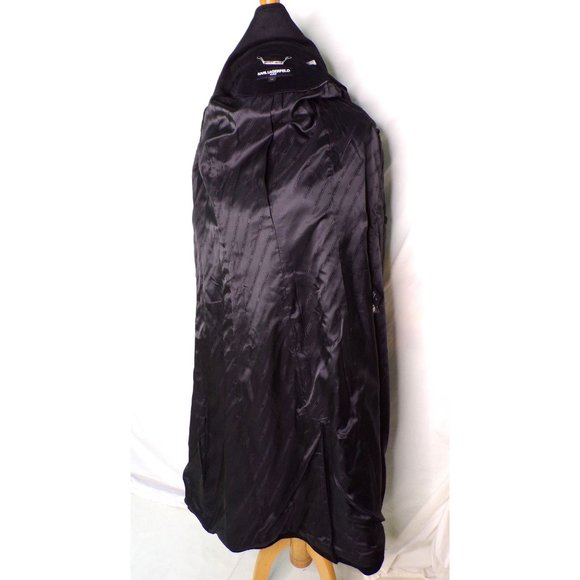 KARL LAGERFELD PARIS Long Wool Blend Belted Wrap Midi Coat Black Large 12-14 NEW - Picture 6 of 7